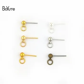 

BoYuTe (50 Pieces/Lot) 4*13MM Metal Brass Ball Earring Stud with Jump Ring Diy Pin Earrings Accessories