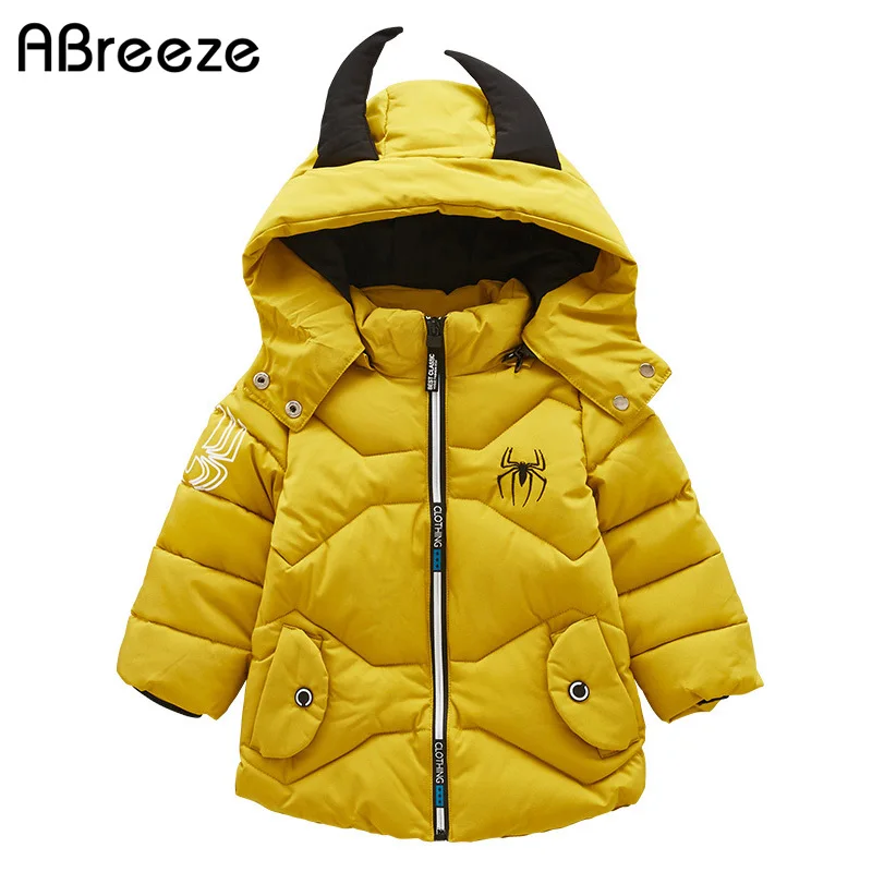 

2018 Winter boys clothing fashion spider print children's coats down 2-7Y baby boys hooded outerwear kids long parkas boys