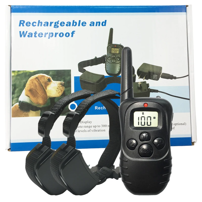 Pet Training Collar Rechargeable Waterproof LCD 100LV 300M Remote Pet