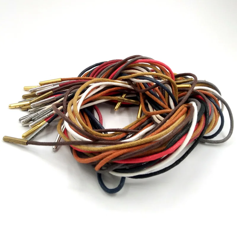 1-12 Pairs Black Boy High Quality Unise Laces Waxed Round Shoelaces Sneaker Solid Polyester Twisted Shoes Metal Head Shoelaces