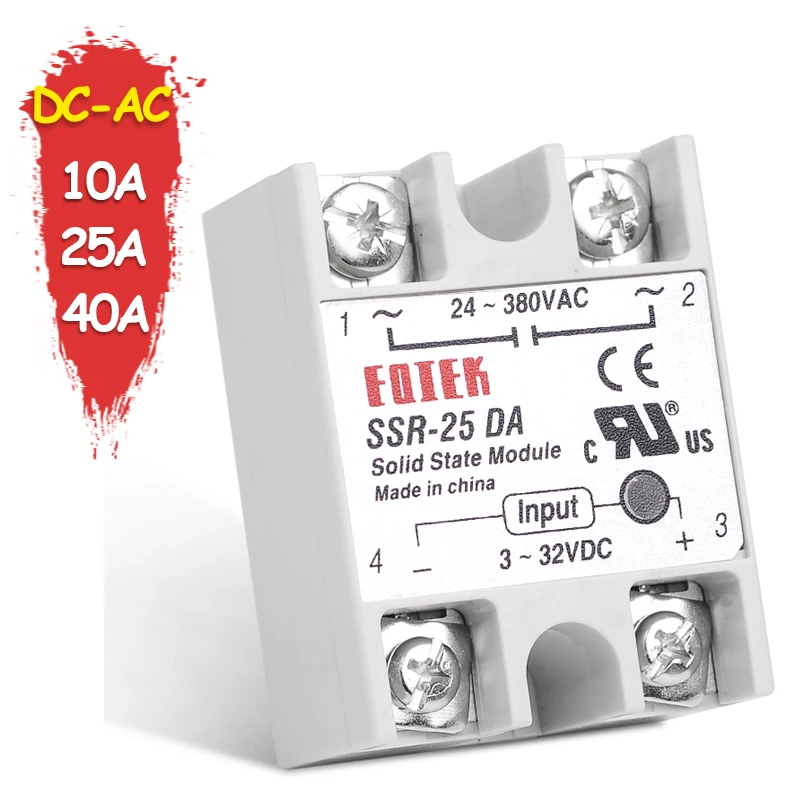 

SINOTIMER Solid State Relay SSR-10DA SSR-25DA dc-ac 10A 25A 40A actually 3-32V DC TO 24-380V AC SSR relay No Protection