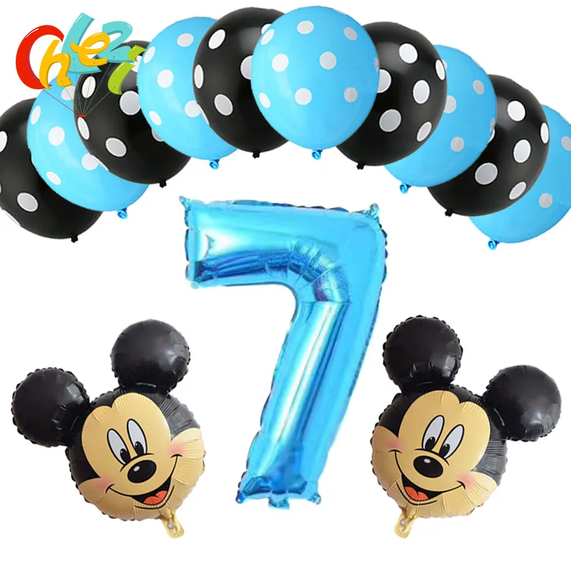 13 шт. для маленьких мальчиков От 4 до 9 лет, синий номер надувные шары Mickey Мышь вечерние Декор день рождения поставки в горошек латексные воздушные шары для душа - Цвет: 16