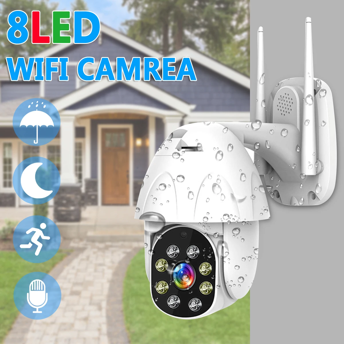 WIFI Camera Outdoor PTZ IP Camera 1080p Speed Dome 8 LED 5X Zoom CCTV Security Cameras WIFI Exterior 2MP IR Home Surveilance