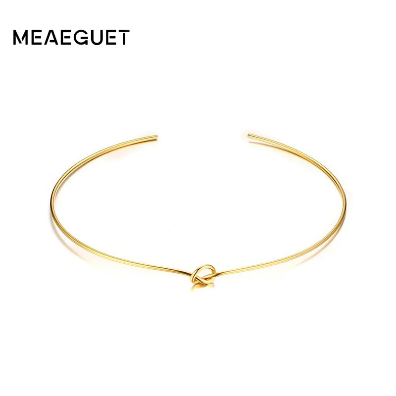 

Meaeguet Open Round Knot Torque Necklaces For Women Stainless Steel Gold-color Bohemia Choker Necklace Jewelry