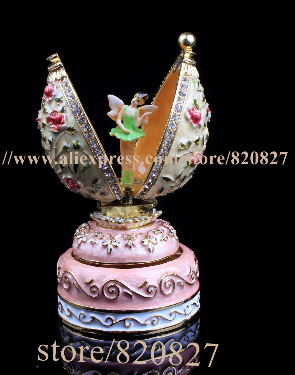 Vintage Angel Egg-Shaped Music Box Faberge Style Egg Music Box Pewter Figurine, Musical Egg Jewelry Box with Dance Angel inside charming simulation piano style jewelry storage box with wind up music effect