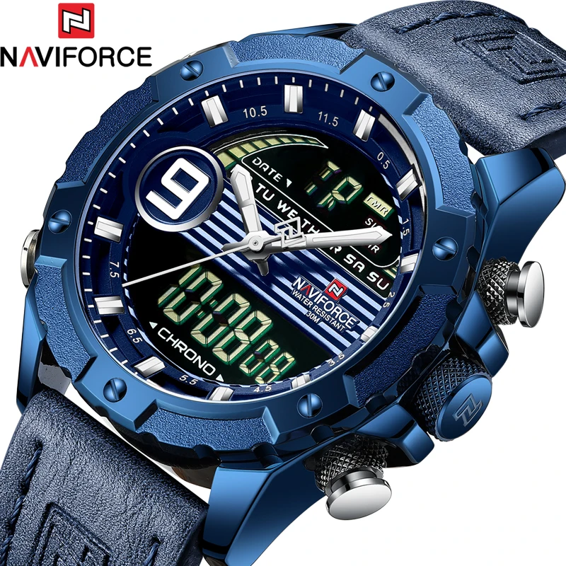 

NAVIFORCE 2019 New Men Outdoor Leisure Sports Quartz Watch LED Week Date display Clock Men Dual Display Watch Relogio Masculino