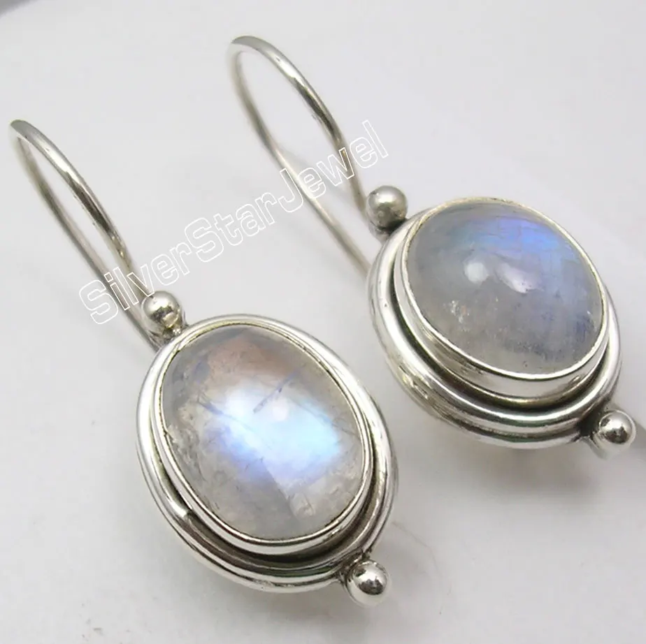 

Chanti International Silver BLUE FIRE RAINBOW MOONSTONE Beautiful Earrings 2.5CM NEW