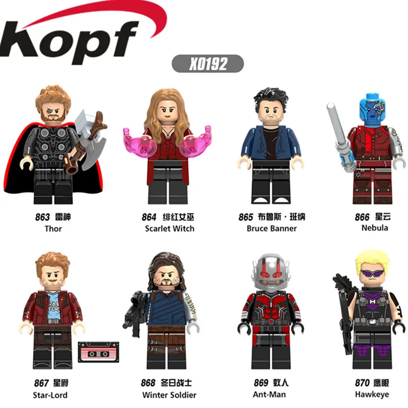

Single Sale Super Heroes Thor Scarlet Witch Bruce Banner Nebula Winder Soldier Hawkeye Building Blocks Children Gift Toys X0192