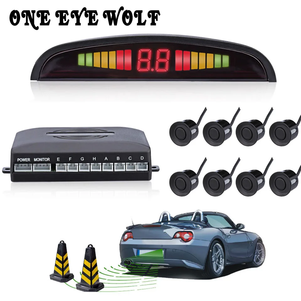 online Carro Kit Com 8 Sensores Display LED Sensor de Estacionamento Sistema Reverso Backup Radar Monitor Detector de Alerta De Segurança Voz Acessórios
