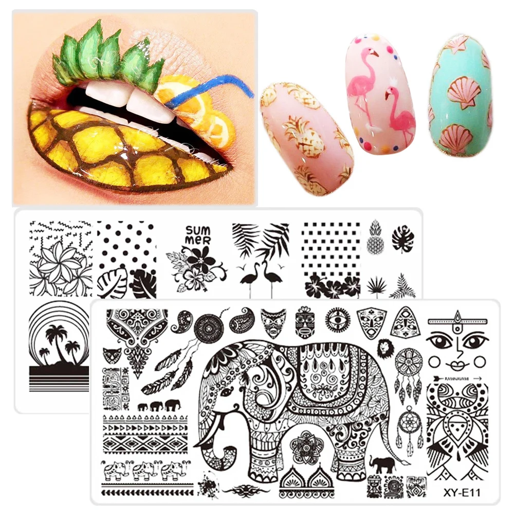 

1PCS Rectangle Nail Art Stamp Template Floral Flamingo Image Plate Geometry Halloween Pattern Stencil Tool Manicure JIXYE01-16