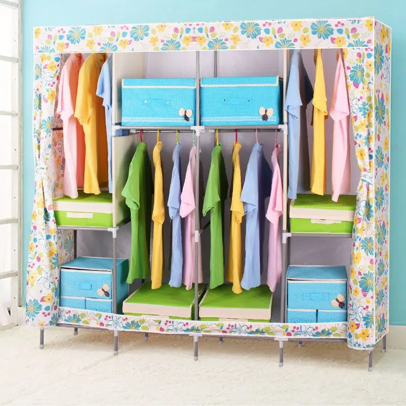 

Large strong steel mesh barrier metal wardrobe oxford cloth simple