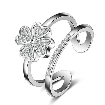 

Hot Sell Wholesale New Fashion Shiny Zircon Design 925 Sterling Silver Adjustable Size Rings for Women Jewelry Christmas Gift