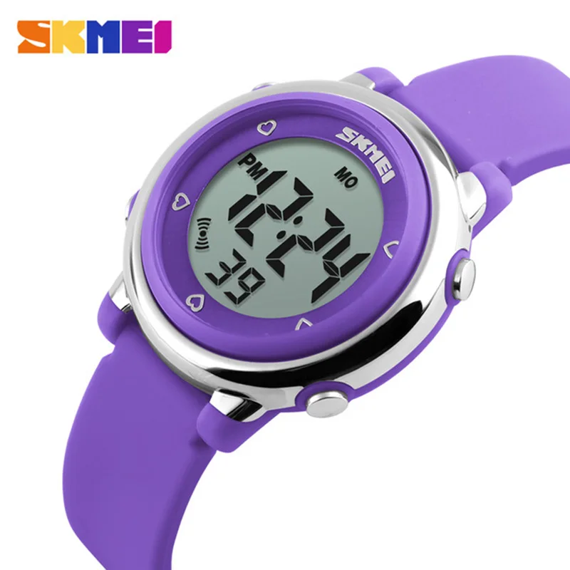 SKMEI Children watch LED Digital Sports Relojes Mujer Boys girls fashion Kids Cartoon Jelly Waterproof Wristwatches - Цвет: Purple