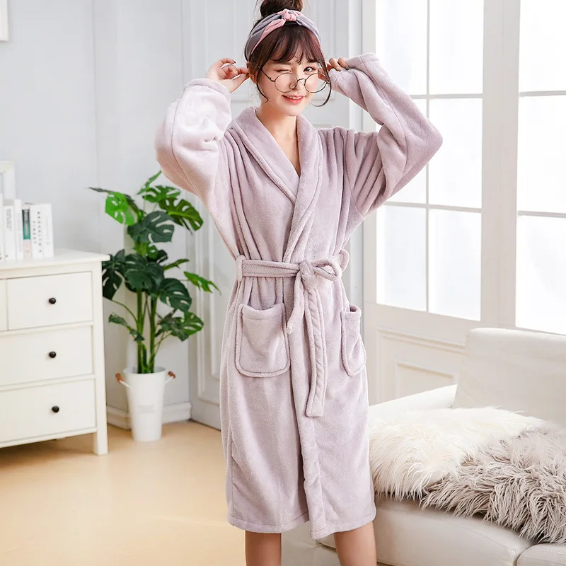 Chinese Female Coral Fleece Robe Kimono Gown Winter Thick Warm Nightgown For Women Sleepwear Bride Robes Silk Robe Sleepwear Pajamas Casual Home Wear Plus Size 3XL