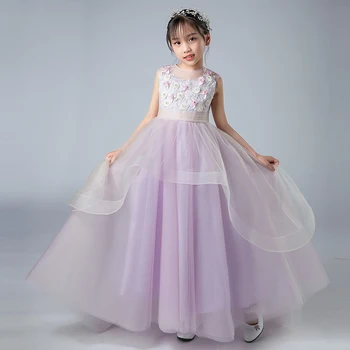 

Summer New Purple Flowers Girl Dress Sleeveless O Neck Kids Pageant Gowns First Communion Dresses For Girls Birthday Party Dress