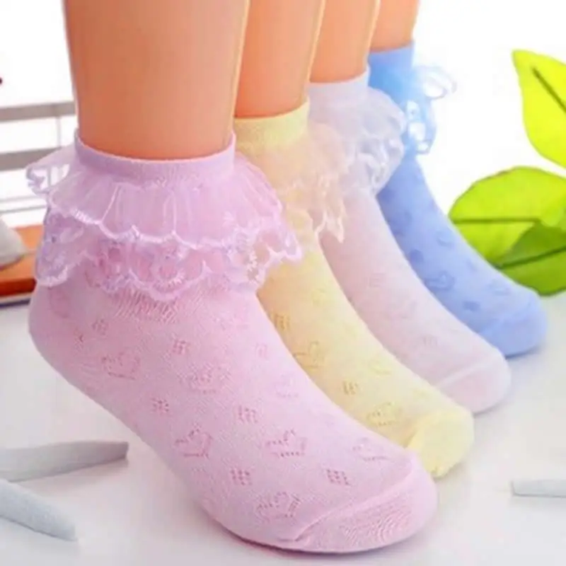 Детские носки летние тонкие сетчатые кружевные короткие Дышащие носки классные носки-тапочки для маленьких принцесс летняя одежда