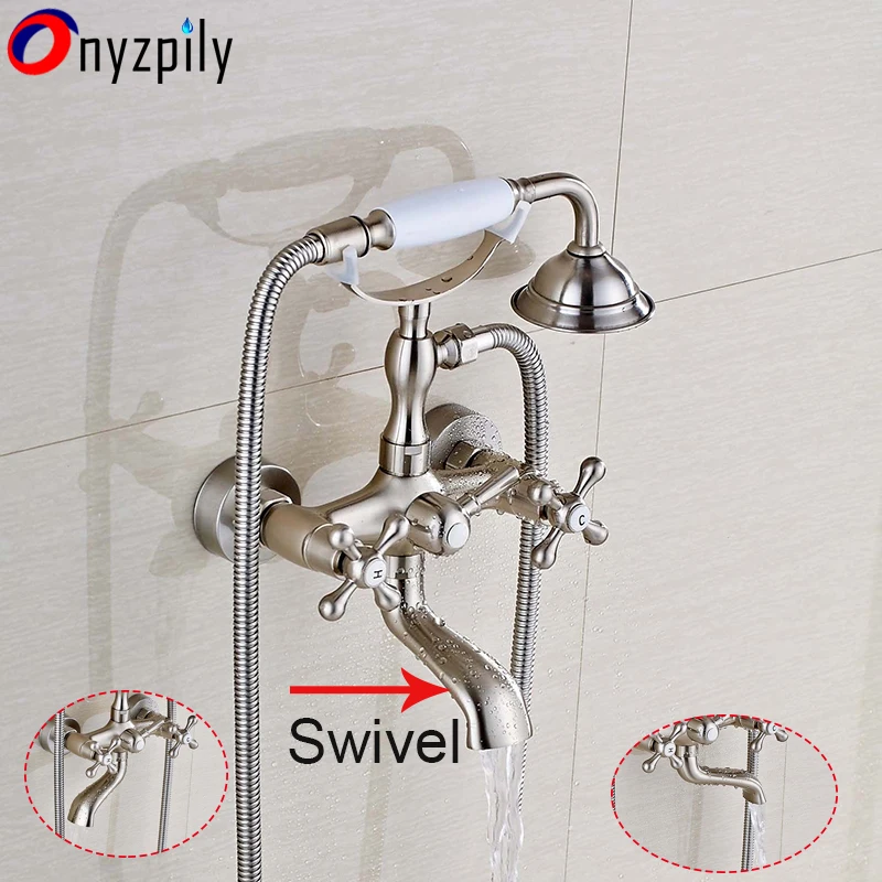 Brushed Nickel Wall Mount Clawfoot Bathroom Bathroom Faucet Tub