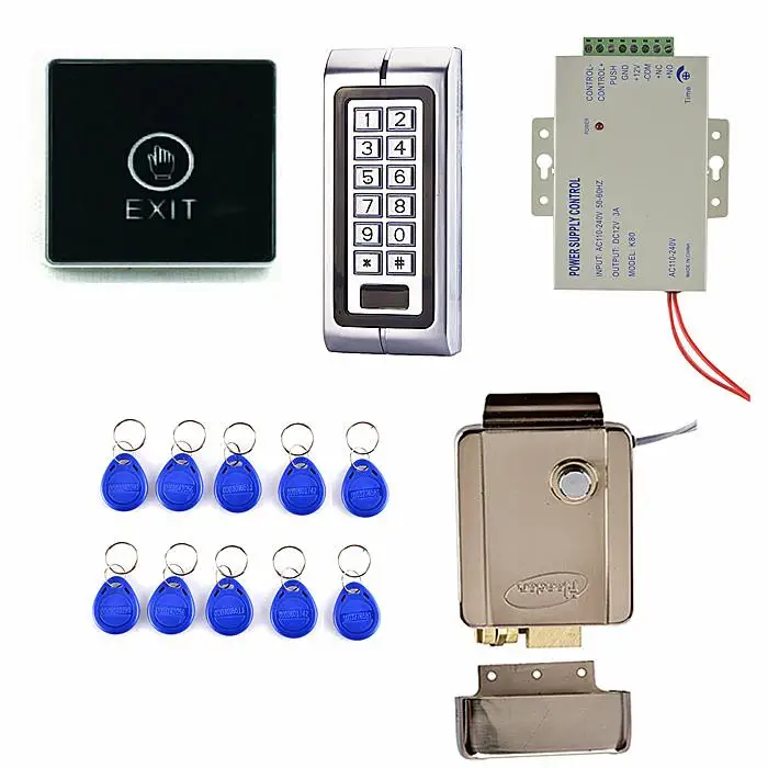 

1000 Users Metal Keypad Access Control System + Electric Door Lock +Touch Door Switch Button K2