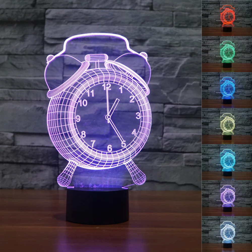 Creative Alarm Clock Night Light Table lamp 3D LED Night Light Acrylic