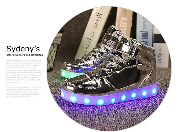 Лидер продаж; детская обувь со светодиодной подсветкой; заряжаемые кроссовки с USB; Детские повседневные светящиеся кроссовки для мальчиков и девочек; цвет золотой, серебристый