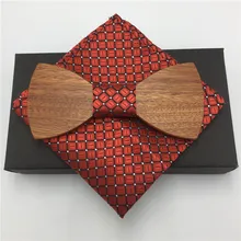 Для мужчин ручной работы Твердая Древесина Деревянный брачный галстук-бабочка свадебные галстуки-бабочки для Для мужчин принт бабочка галстук-бабочка карман квадратов