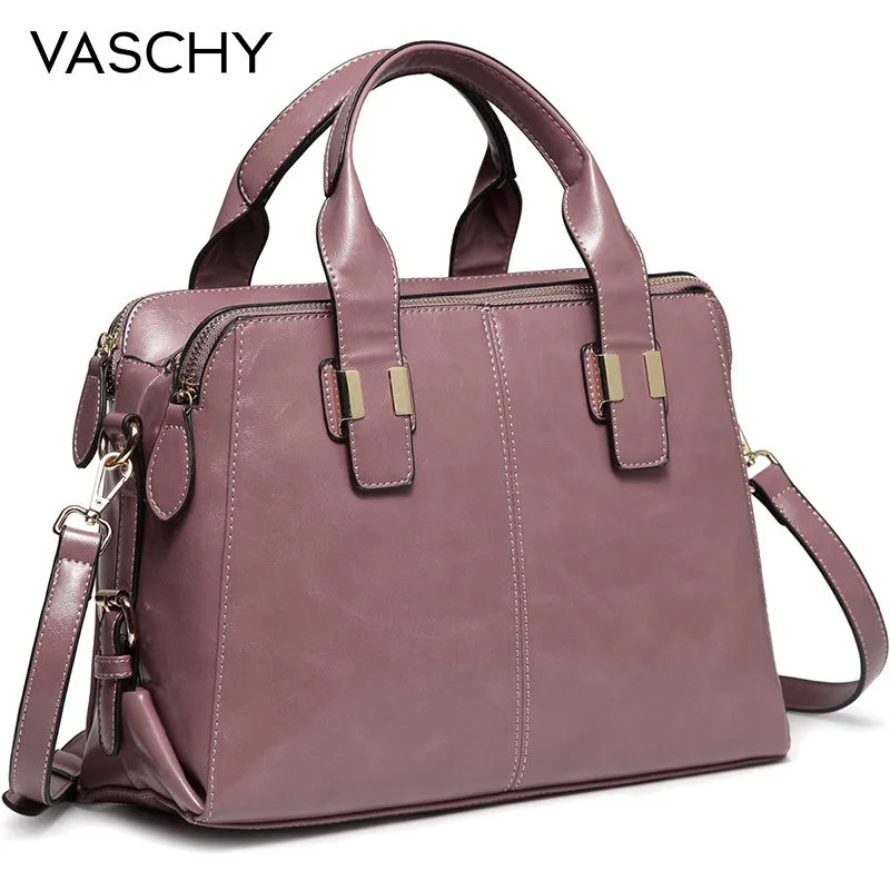 VASCHY Patent Leather Satchel Bag for Women Fashion Top Handle Handbag Work Tote Purse with Triple Compartments Briefcase - Цвет: Pink