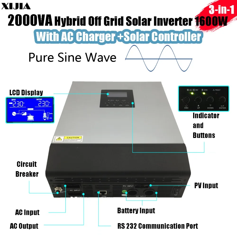 2000VA Hybrid Pure Sine wave Inverter with AC Charger+Solar Controller