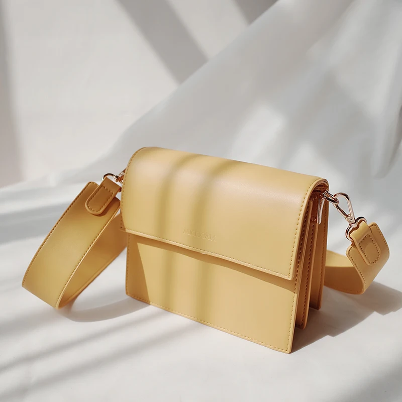 MICOCAH yellow shoulder bag women wide strap 2 straps crossbody bag woman PU leather bags brand MMSD177