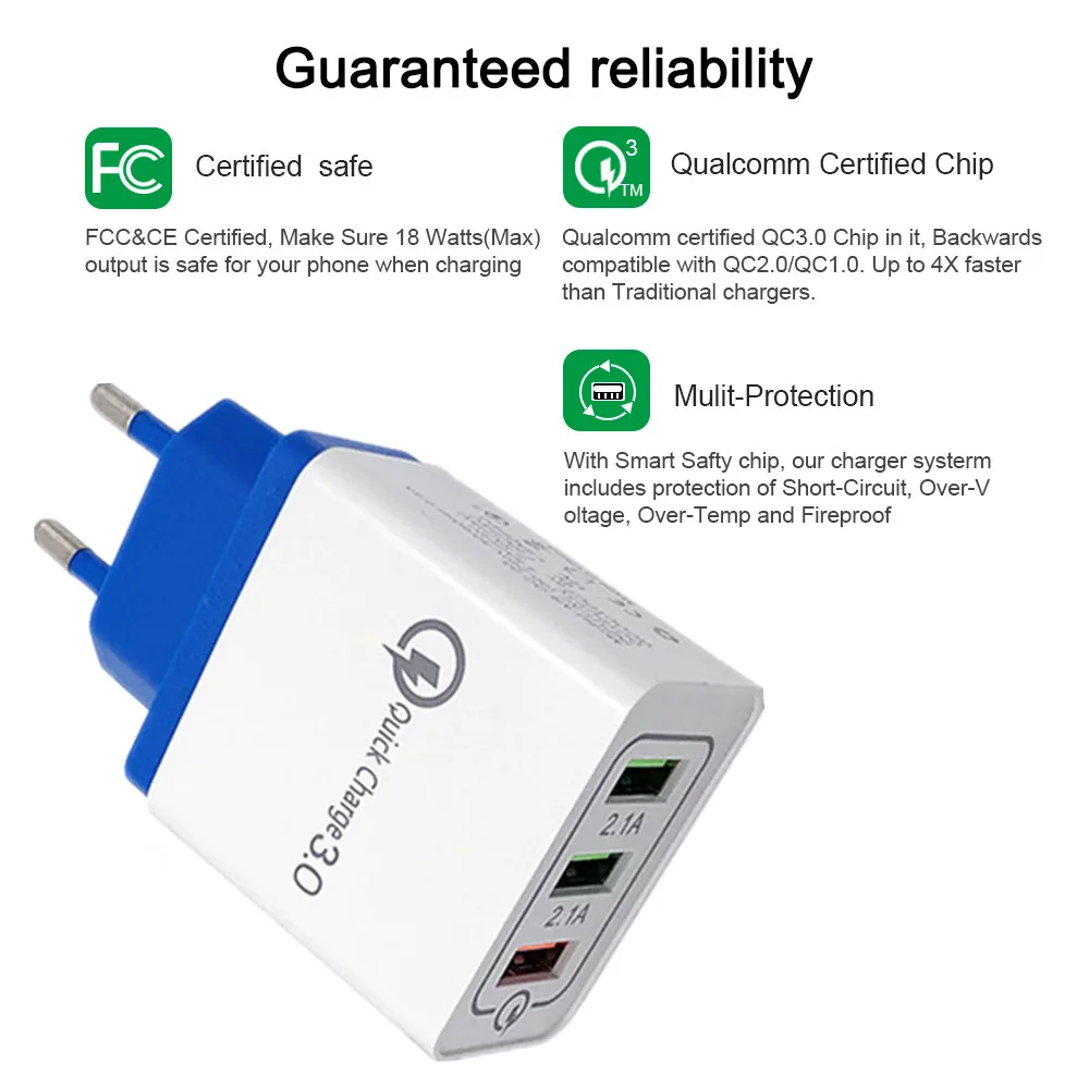 Универсальное быстрое зарядное устройство USB 18 Вт 3 0 5 в 3A для Iphone 7 8 EU US Plug быстрая