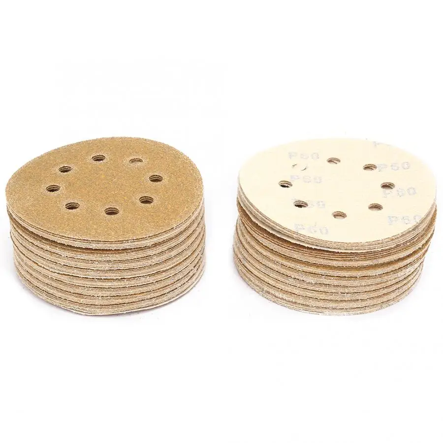 Hook Loop Sanding Disc 100pcs 5" 60 Grit 8-Hole Sanding Disc Sander Hook and Loop Round Sandpaper Parts