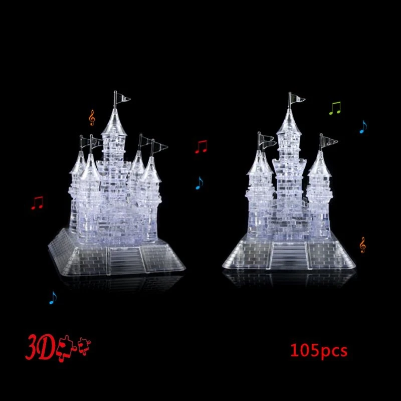 105 шт DIY 3D хрустальный замок головоломка музыкальный мигающий светильник, модель головоломки, детские развивающие игрушки, Прямая поставка