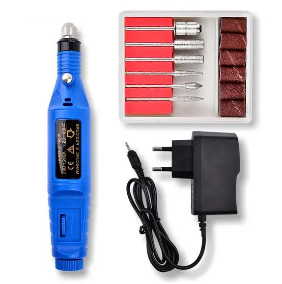 1 набор мощности для профессионального аппаратного маникюра ручка педикюрная пилка маникюрная пилка инструменты 6 бит сверлильный станок для ногтей - Цвет: Blue color EU plug