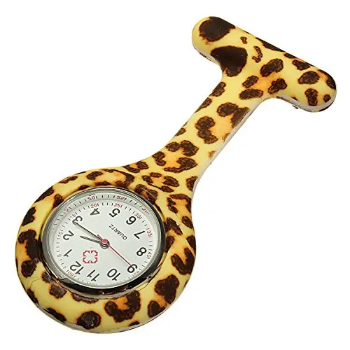 

YCYS Clip-on Fob Quartz Brooch Hanging Nurse Watch Men Women Unisex Rubber Silicone Pocket Watch relogio Hour Clock gift-Leopard