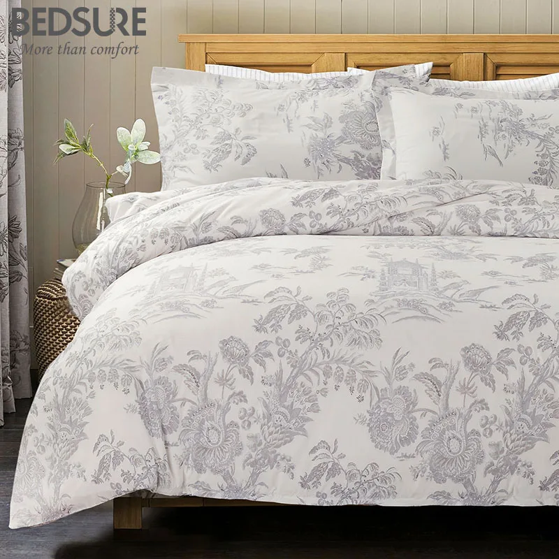 Bedsure Duvet Cover Set With Zipper Closure Printed Grey Toile