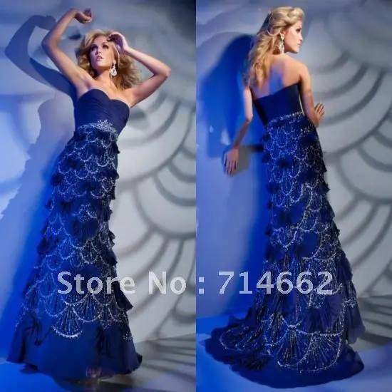Best Selling Gorgeous Dark Blue Sweetheart Beading Ruched Mermaid Fashion Design Prom Dress Evening Gowon Free Shipping | Свадьбы и