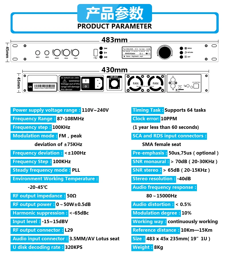 Высокое качество T50R 0-50 Вт передатчик PLL FM радио станция RDS комплект с GP-1 антенной с кабелем 8 м вместе