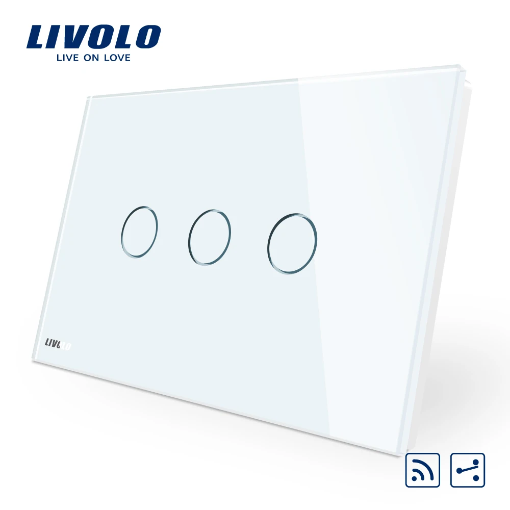 

Livolo switch,AU/US standard,3-gang 2-way wireless remote control switch 220V, Crystal Glass Panel,LED indicator,through cross