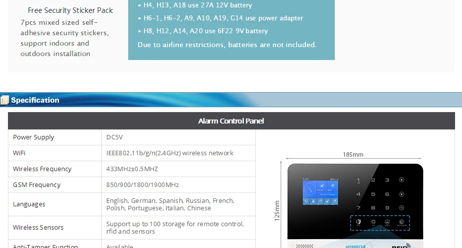 Homsecur беспроводный ЖК дисплей 2 г/GSM Wi Fi дома охранной сигнализации системы + IOS/Android APP (EN/DE/ES/RU/FR/PL/PT/IT меню регулируемый)