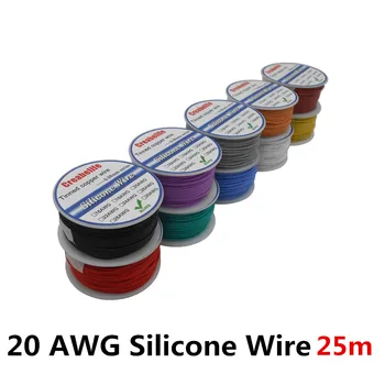 

25m/lot 20 AWG Flexible Silicone Wire 10 Colors RC Cable Line With Spool OD 1.8mm Tinned Copper Wire Electrical Wire