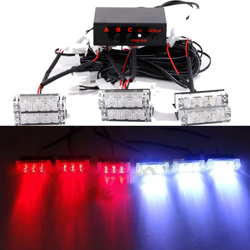 

6x 3 Led Car Police Emergency Flashing Warning Strobe Light Grill Beacon Lamp
