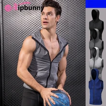 Aipbunny быстросохнущие Компрессионные Мужские футболки с капюшоном без рукавов Футболка для бега фитнес-плотно Теннисный футбол Джерси Спортивная одежда для тренажерного зала