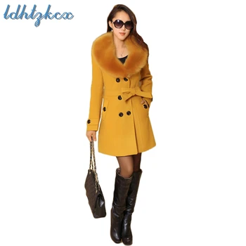 

Wool Coat Women Yellow 7 Colors M-5XL Plus Size Long Blends 2019 New Spring Korean Office Winter Pink Black Warmth Jackets CX188