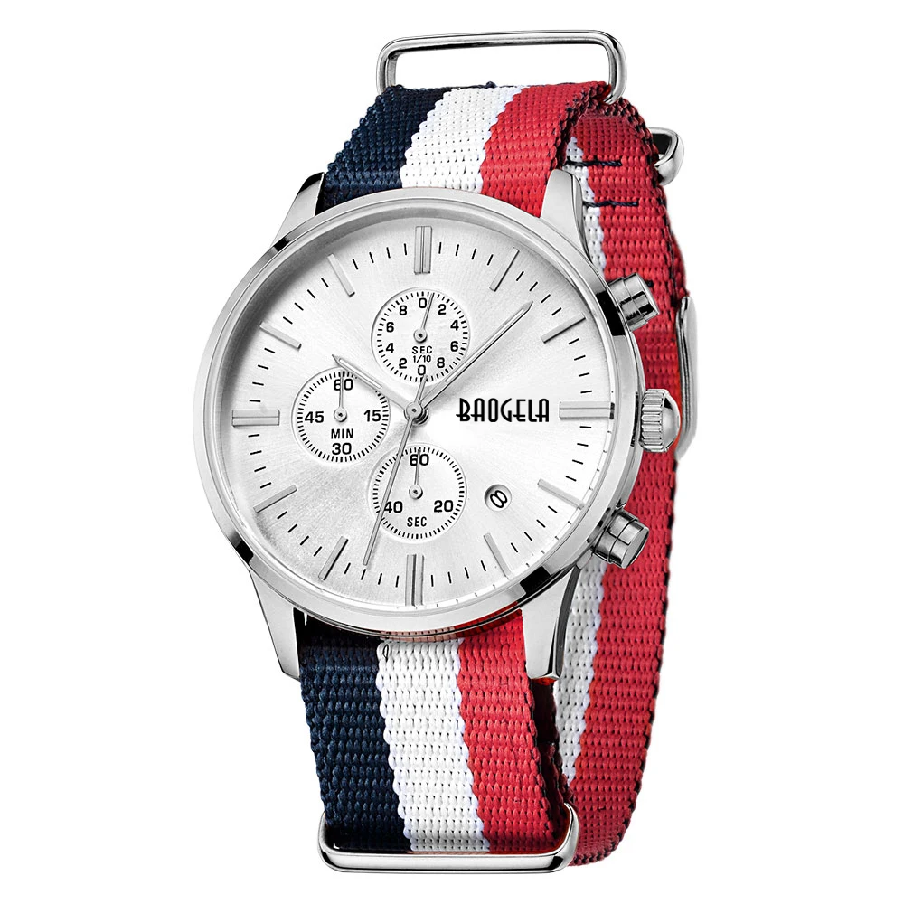 

BAOGELA Chronograph Men's Quartz-Watch Canvas strap calendar Men Watches Multi-Function Sports Wristwatch Military Fashion