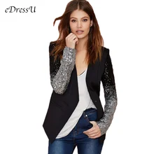Women Autumn Blazer Plus Size Fashion Jacket Sequins Patchwork Elegant Office Black High Quality Coat Cardigan eDressU HX-3023