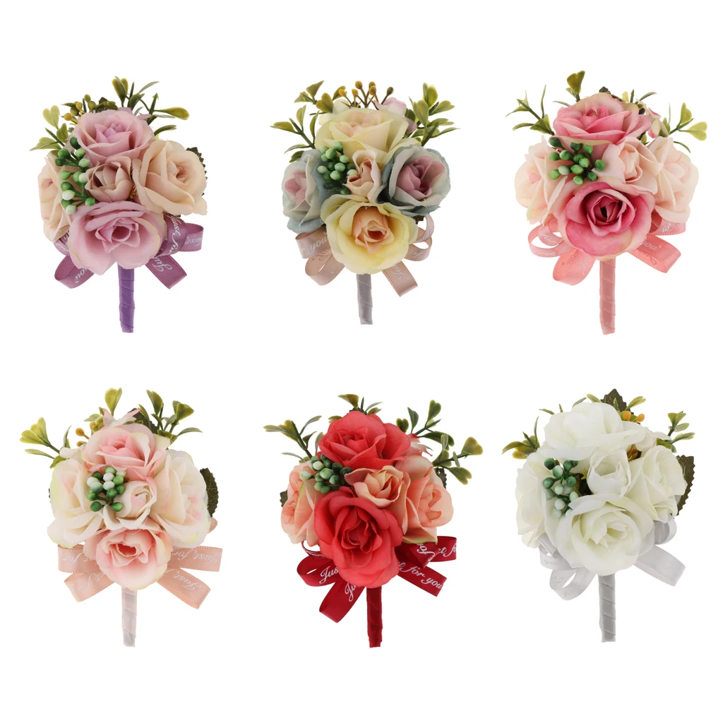Wedding Flower Corsage Groom Bridal Best Man Boutonniere Prom Party Decor