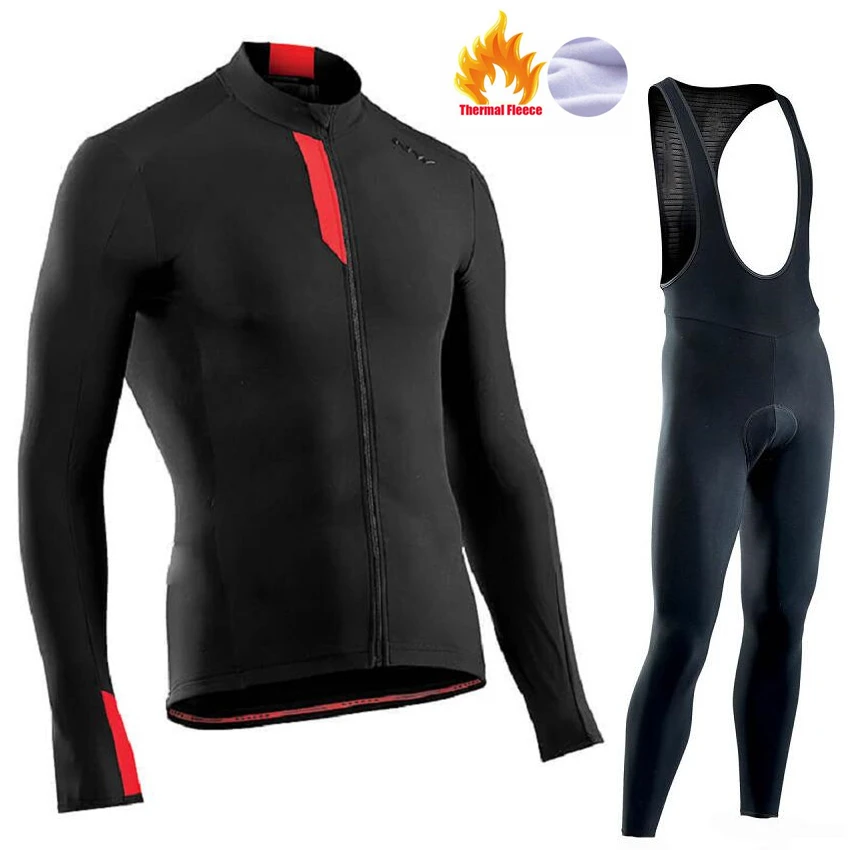 NW Тепловая флисовая футболка с длинными рукавами для командного велоспорта, набор с черными комбинезонами, зимний спортивный костюм, одежда для велоспорта - Цвет: Pic Color4