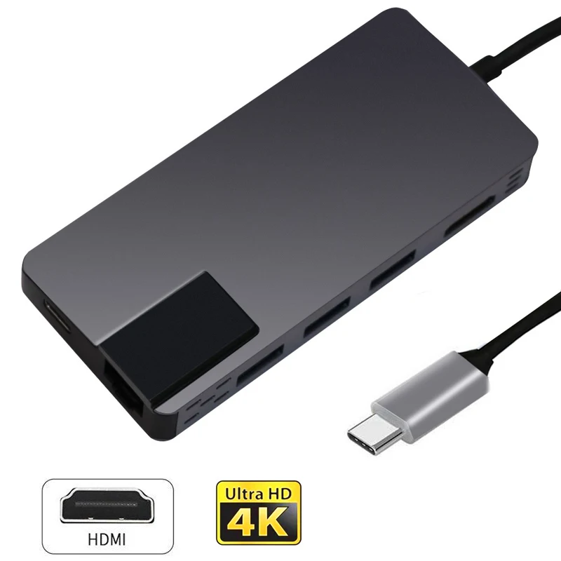 

Type C To HDMI 4K 1000M RJ45 USB 3.1 PD 2.0 USB 3.0 Card Reader 8 IN 1 HUB Adapter For Laptop Multiple hub Switch USB Splitter