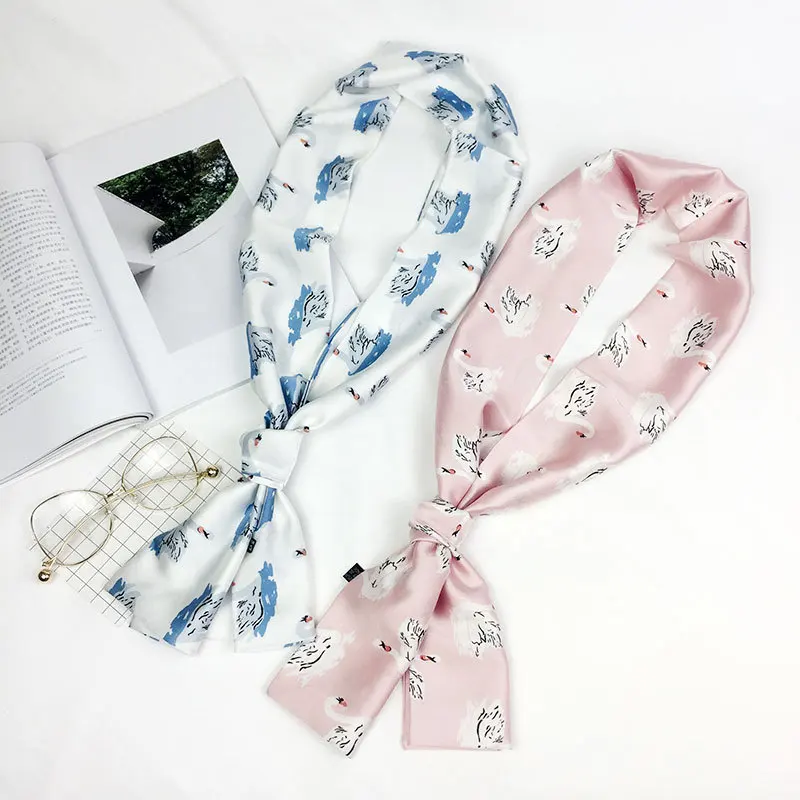 2019 Women Fashion Ribbon Silk Scarf Beautiful Solid Design Girls Neckerchief Hair Band Bag Handle Wraps Small Neck Scarves
