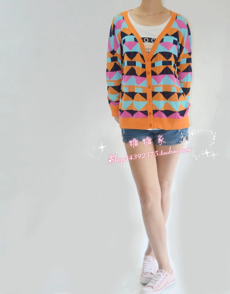 Hot-selling 13 autumn new arrival soft female geometry diagram loose plus size long-sleeve sweater outerwear Hot-selling 13 autumn new arrival soft female geometry diagram loose plus size long-sleeve sweater outerwear