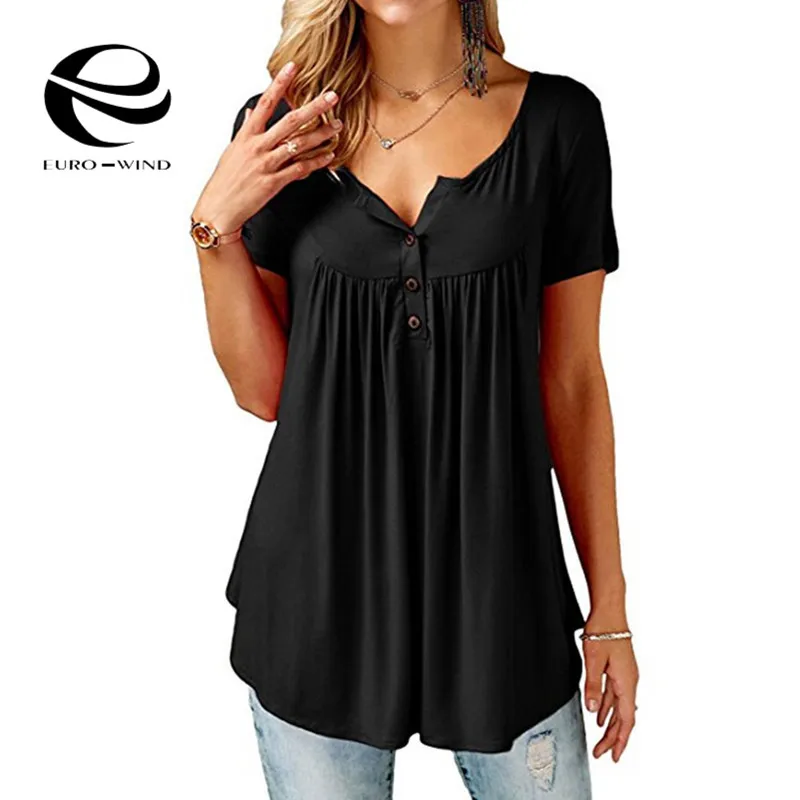 زائد حجم 5XL T قميص المرأة مطوي طويل التي شيرت Blusas الصيف أعلى المحملات قميص فضفاض فام Camisas موهير عارضة الإناث الصلبة قمم